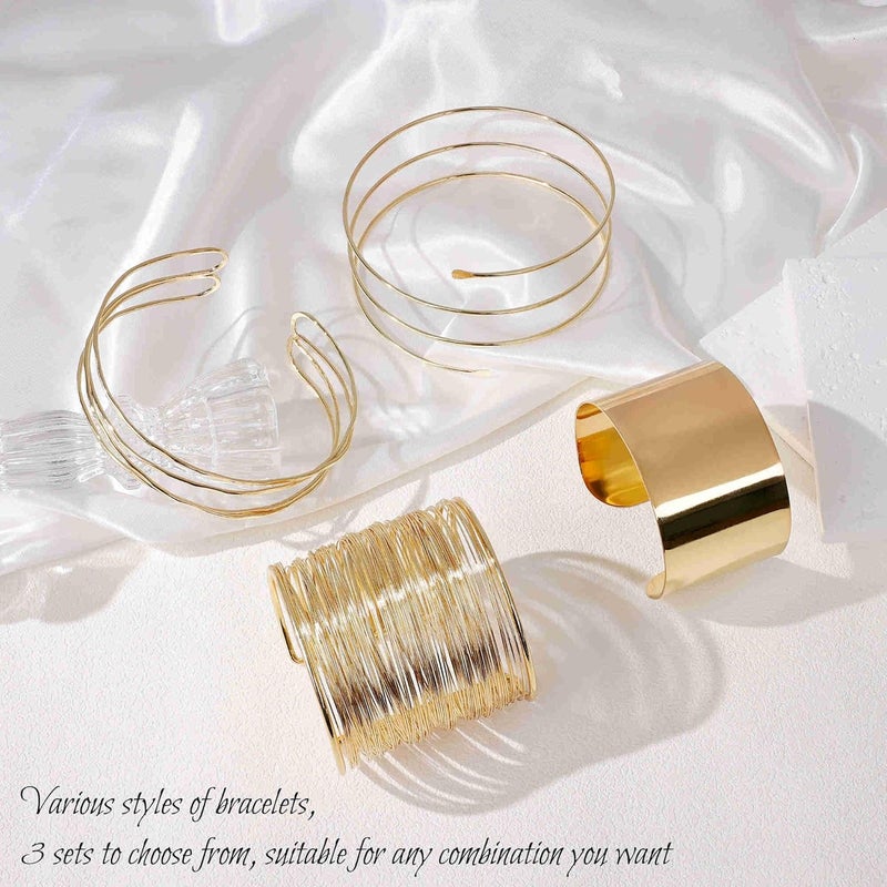 Masedy 4PCS Gold Arm Cuff Bracelets for Women Chunky Open Wrap Cuff Bracelet Set Adjustable Upper Arm Bracelet Bangle Statement Bracelet Minimalist Irregular Armband Coil Swirl Arm Jewelry - Image 3